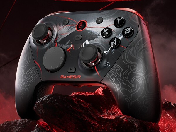 Offizieller Render des GameSir G7 Pro 8K PC Phantom Blade Zero Edition Controllers mit Frontplatten-Artwork und rot leuchtenden Linien